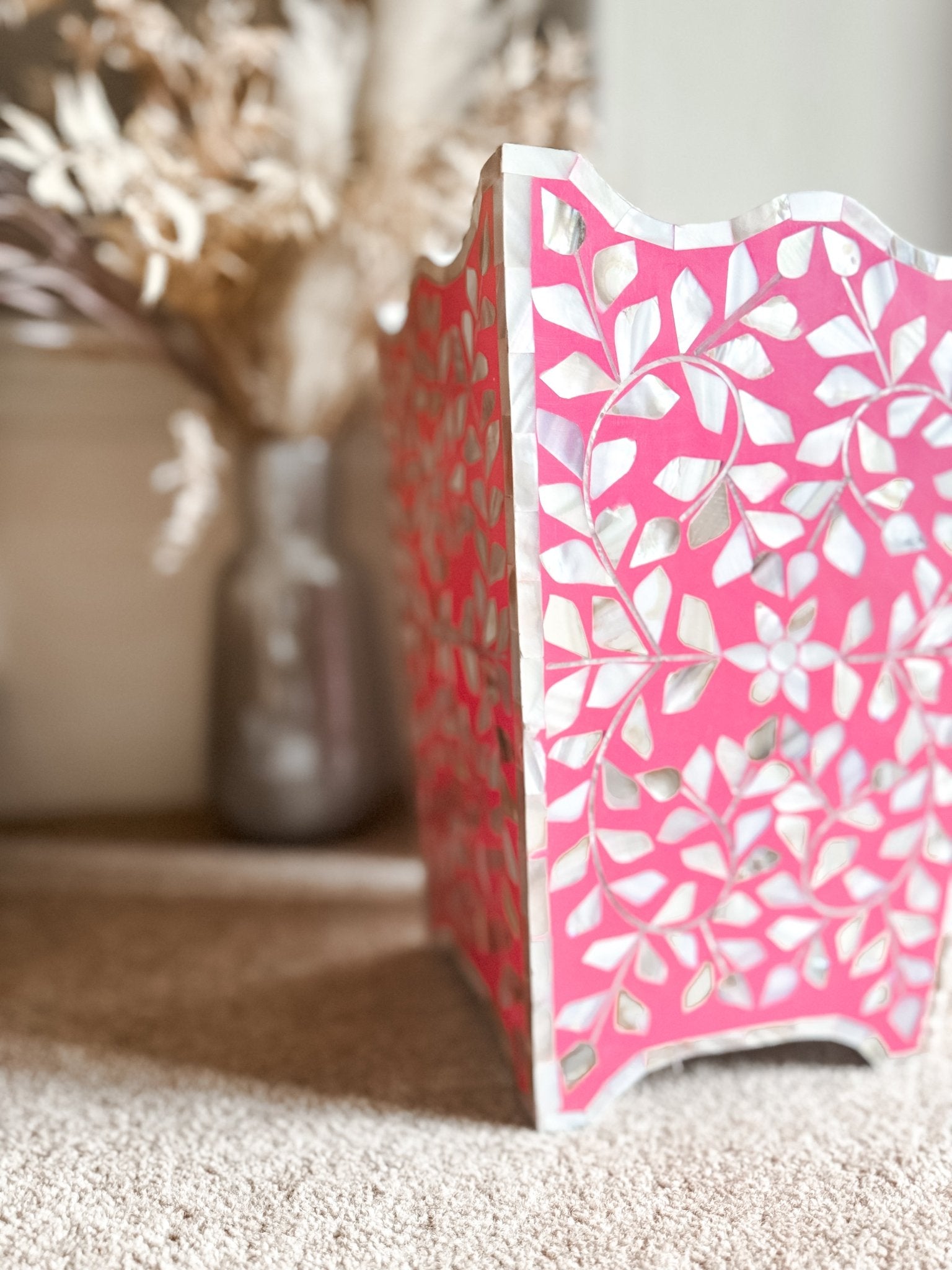 Mother of Pearl Waste Paper Bin | Barbie Pink - Bombaby