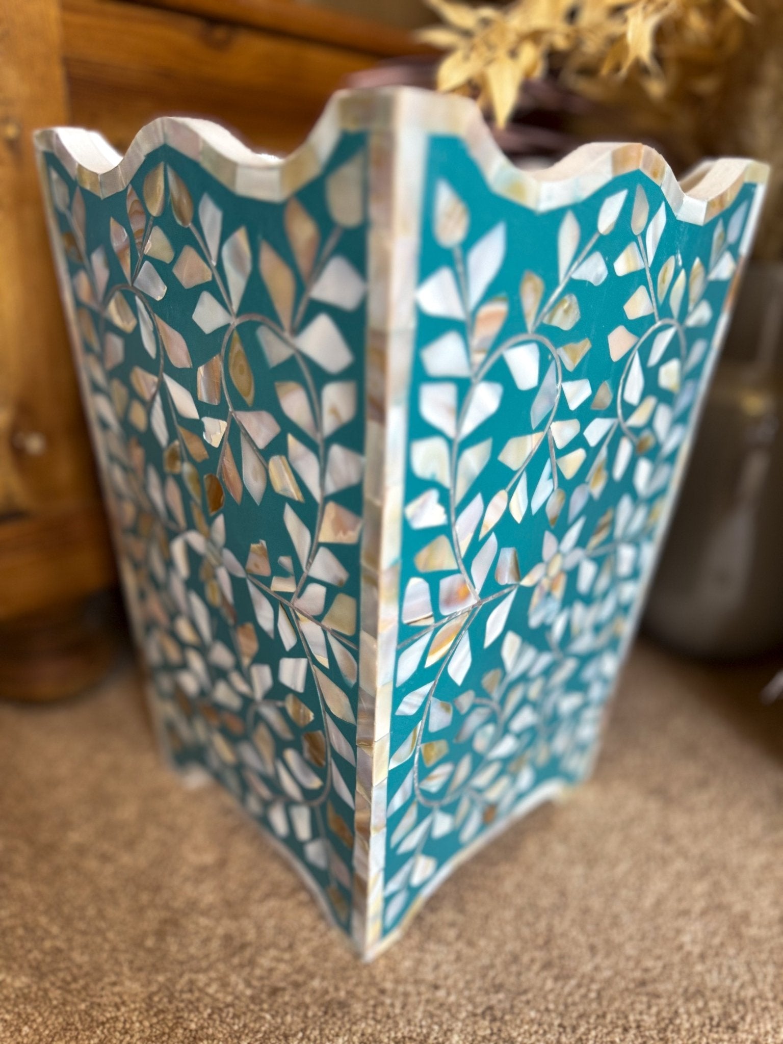 Mother of Pearl Waste Paper Bin | Jewelled Aqua - Bombaby