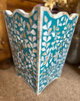 Mother of Pearl Waste Paper Bin | Jewelled Aqua - Bombaby