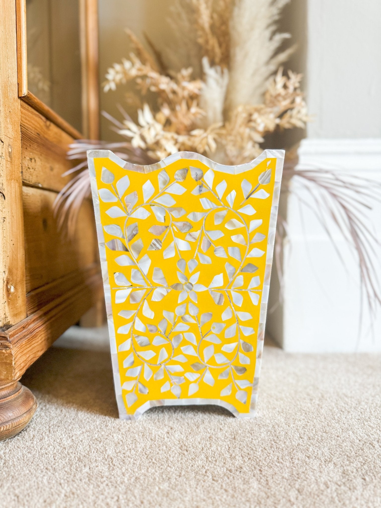 Mother of Pearl Waste Paper Bin | Sunshine Yellow - Bombaby