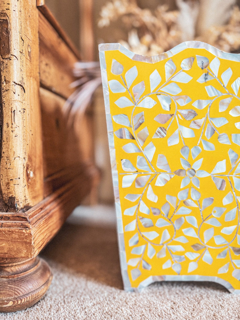 Mother of Pearl Waste Paper Bin | Sunshine Yellow - Bombaby