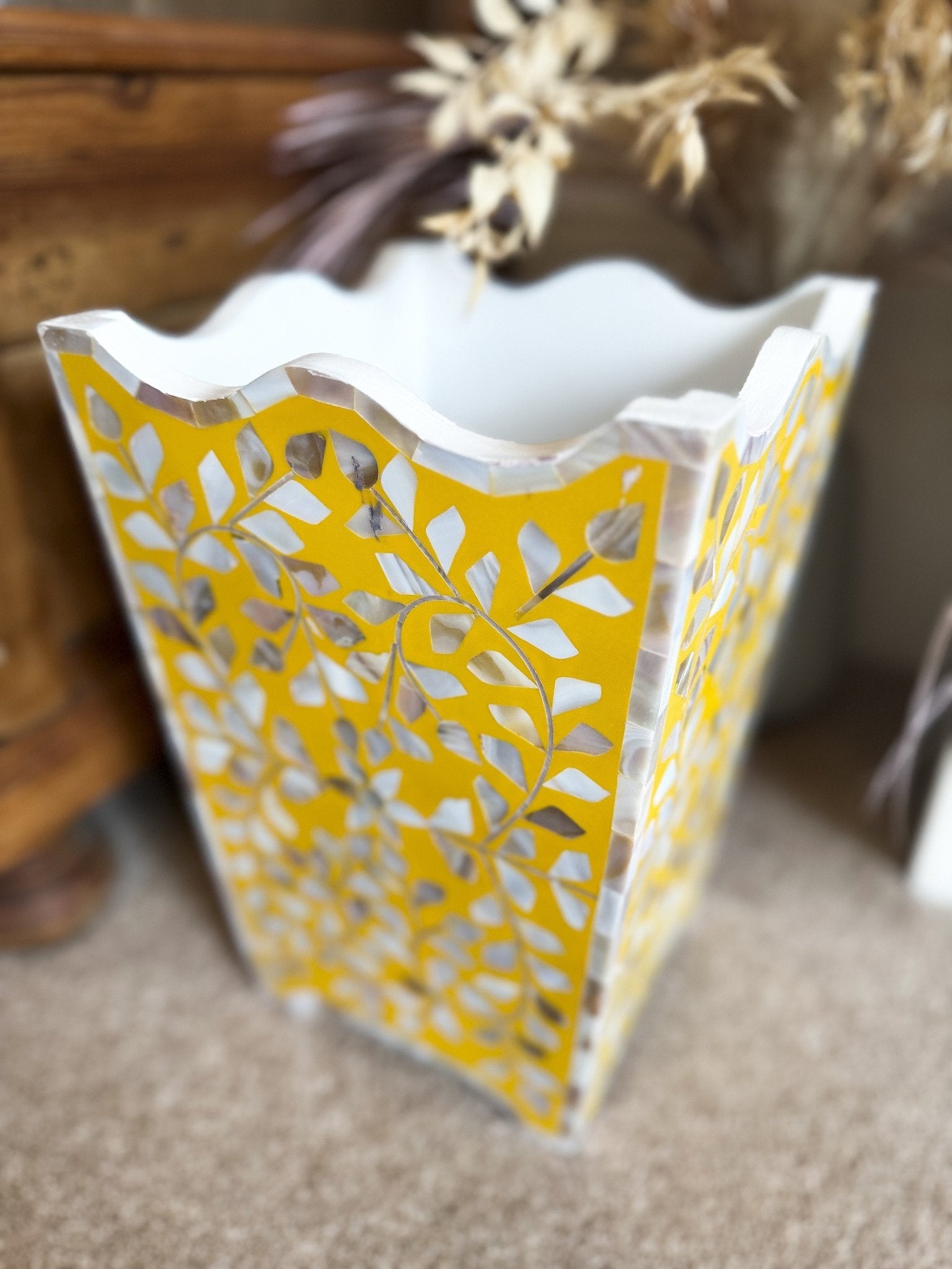 Mother of Pearl Waste Paper Bin | Sunshine Yellow - Bombaby