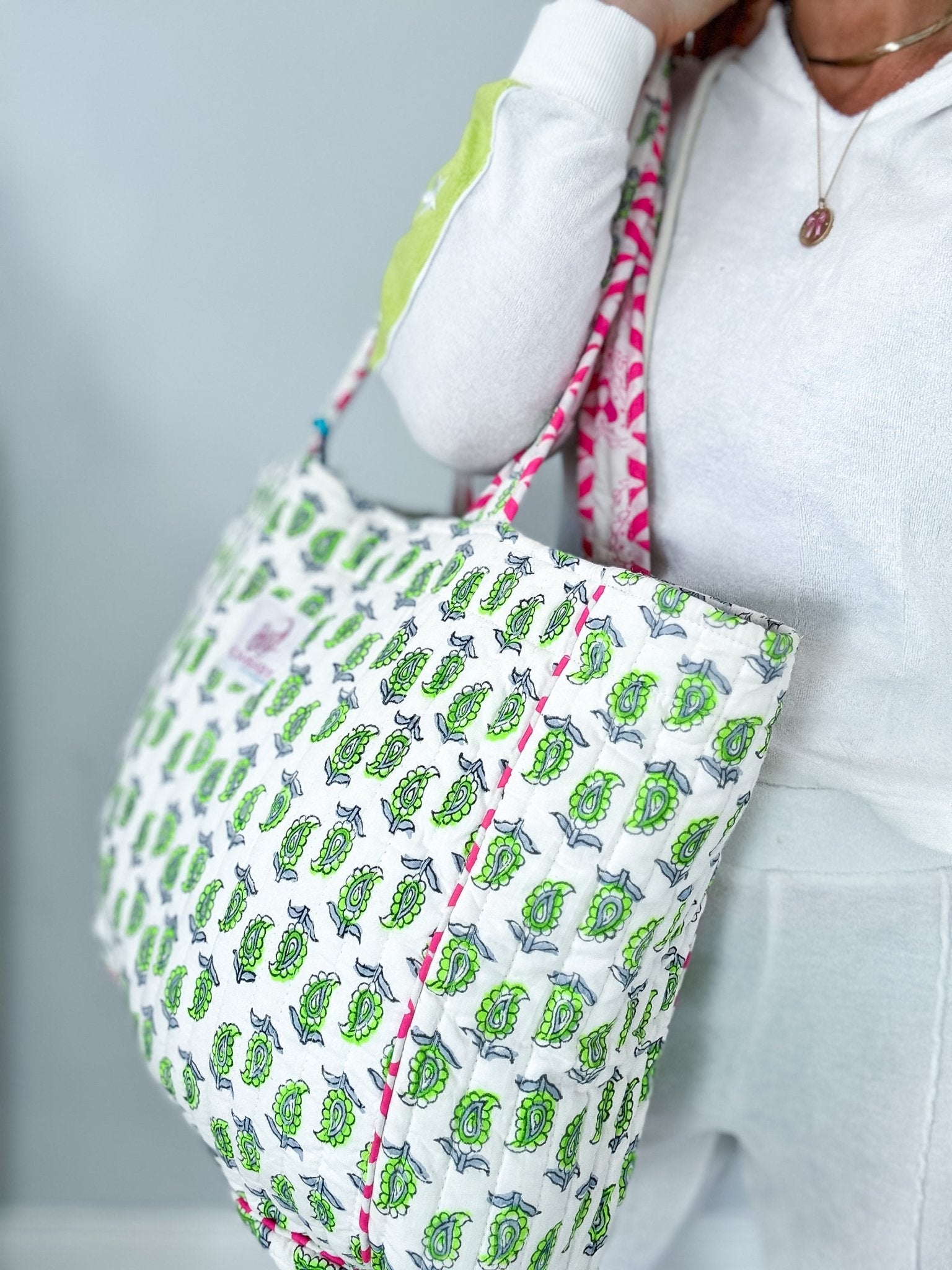 Neon Paisley Quilted Tote Bag