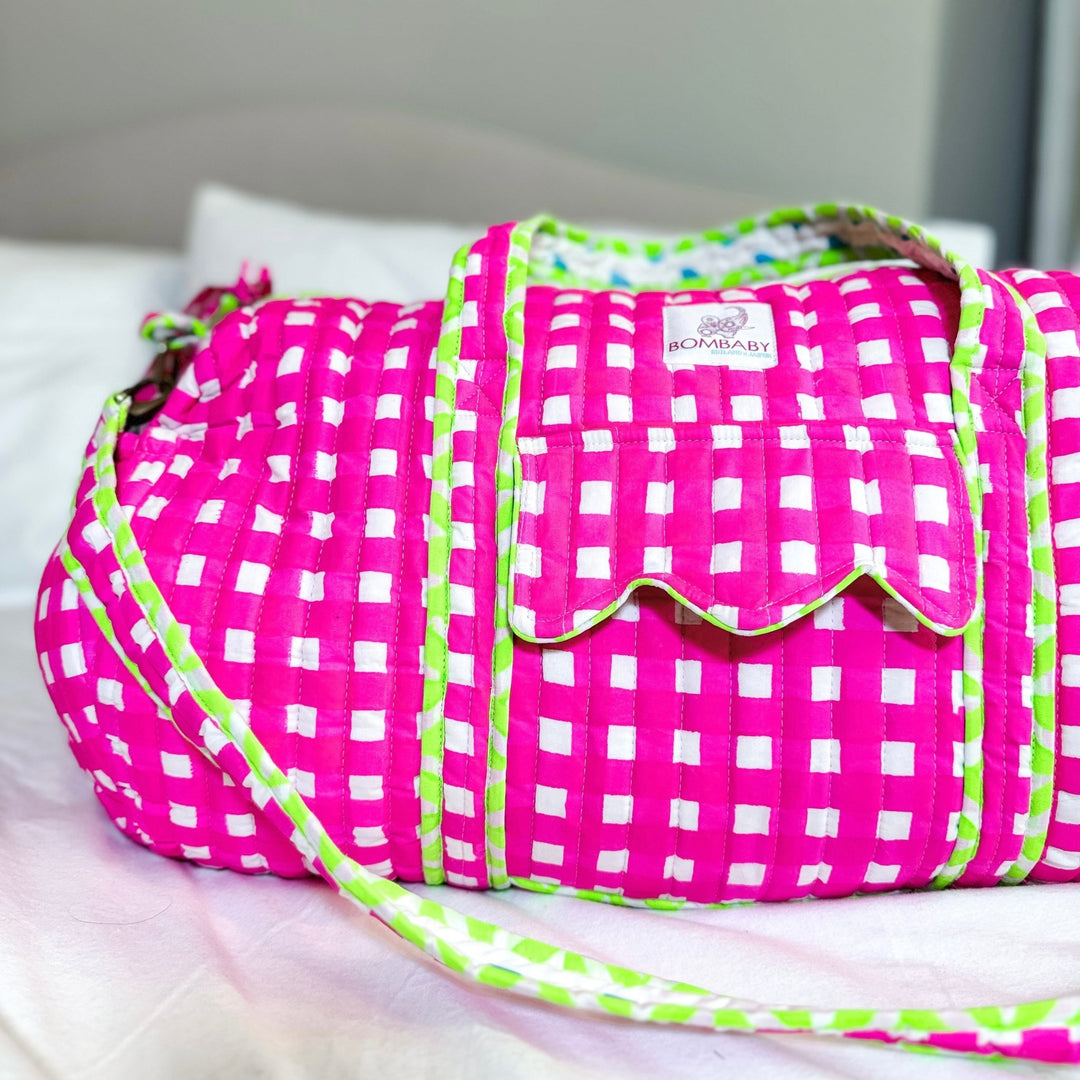 Neon Pink Check | Quilted Weekend Bag - Bombaby