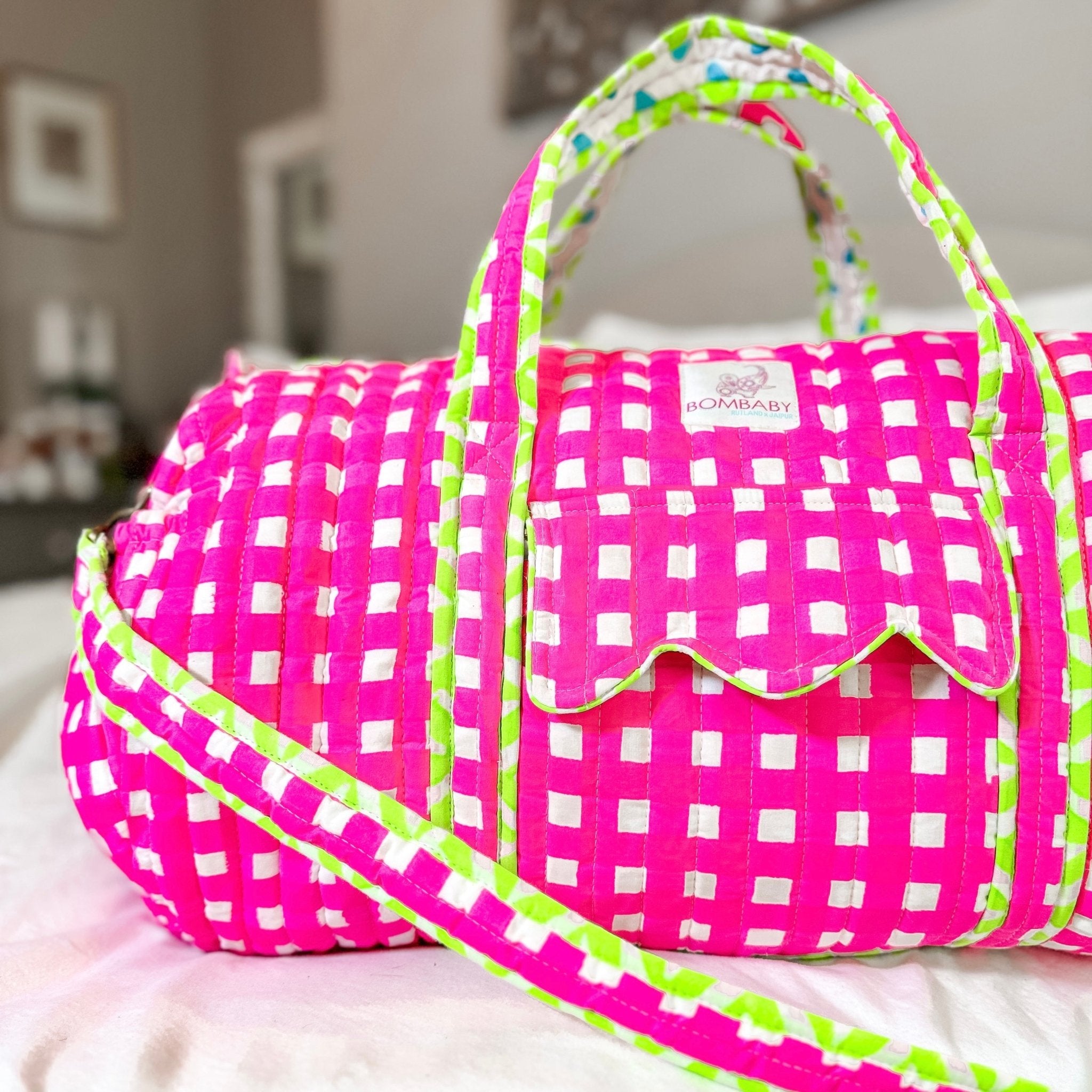 Quilted Weekend Bag Neon Pink Check