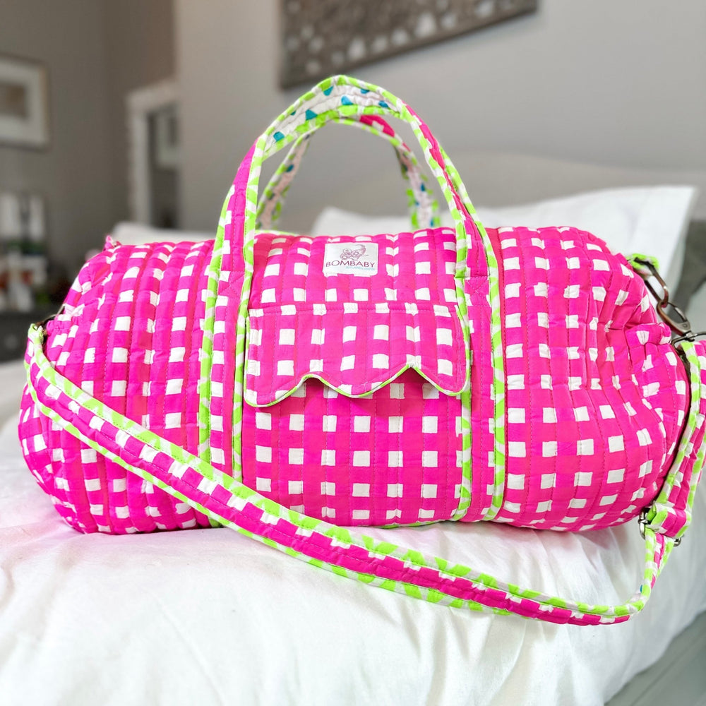 Neon Pink Check | Quilted Weekend Bag - Bombaby