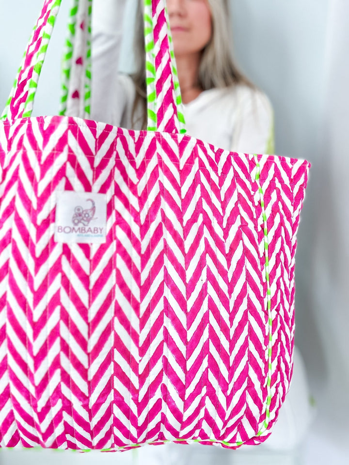 Neon Pink | Quilted Tote Bag - Bombaby