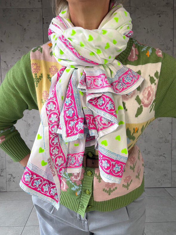 Oversized Handprinted Scarf | Wild Lime - Bombaby