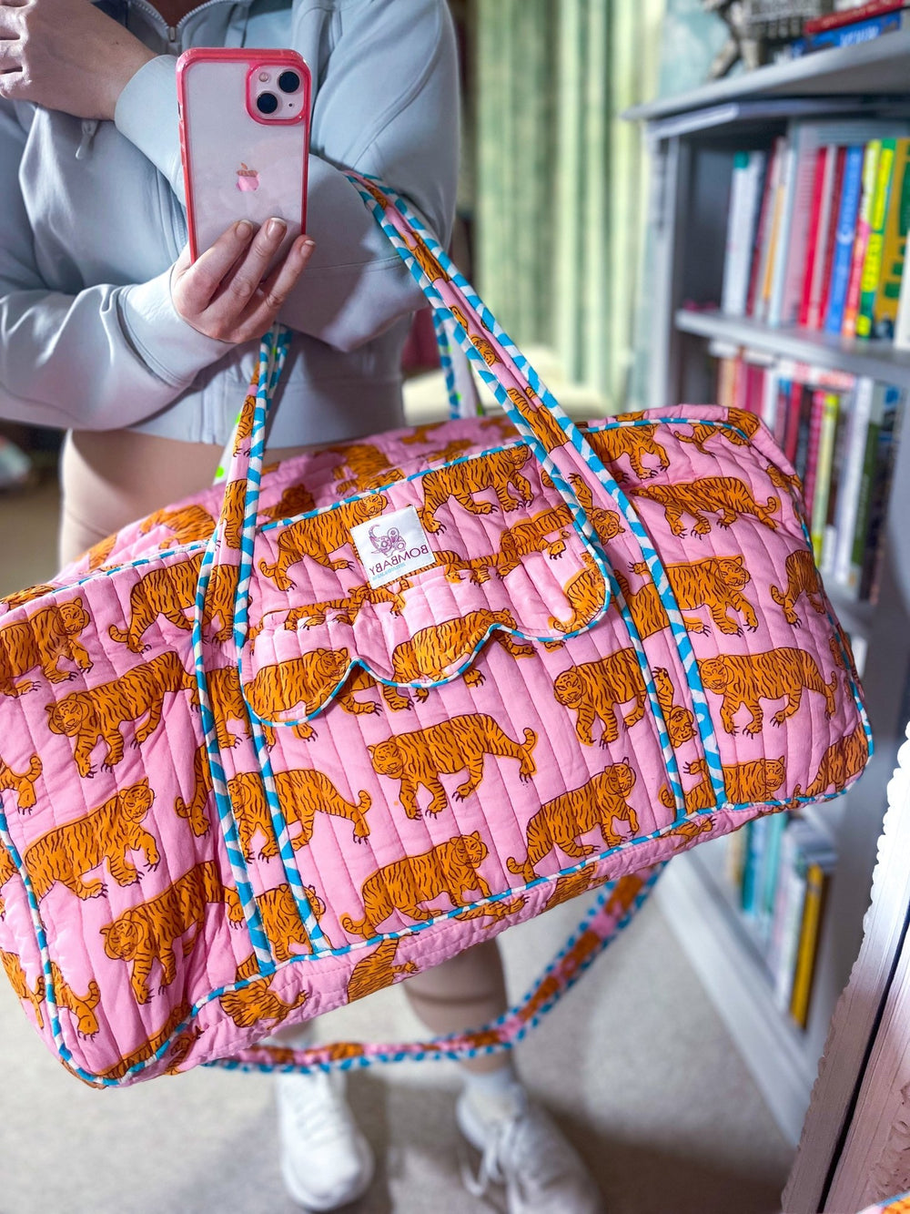 Pink Indian Tiger | XL Quilted Weekend Bag - Bombaby