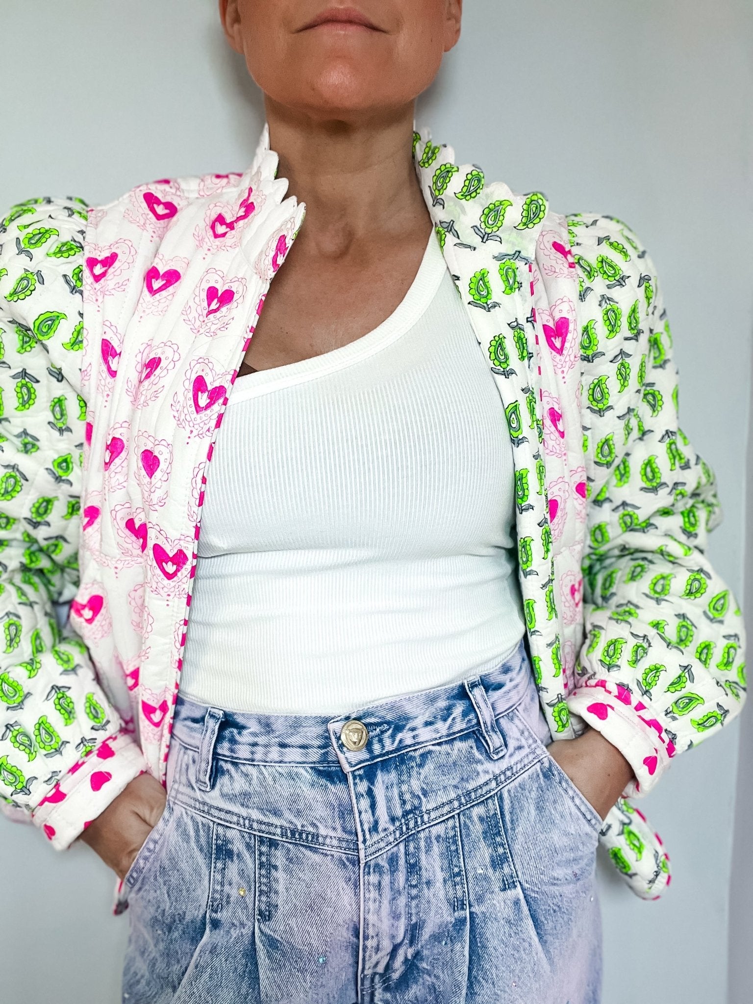 Quilted Jacket | Pretty Neon Hearts - Bombaby