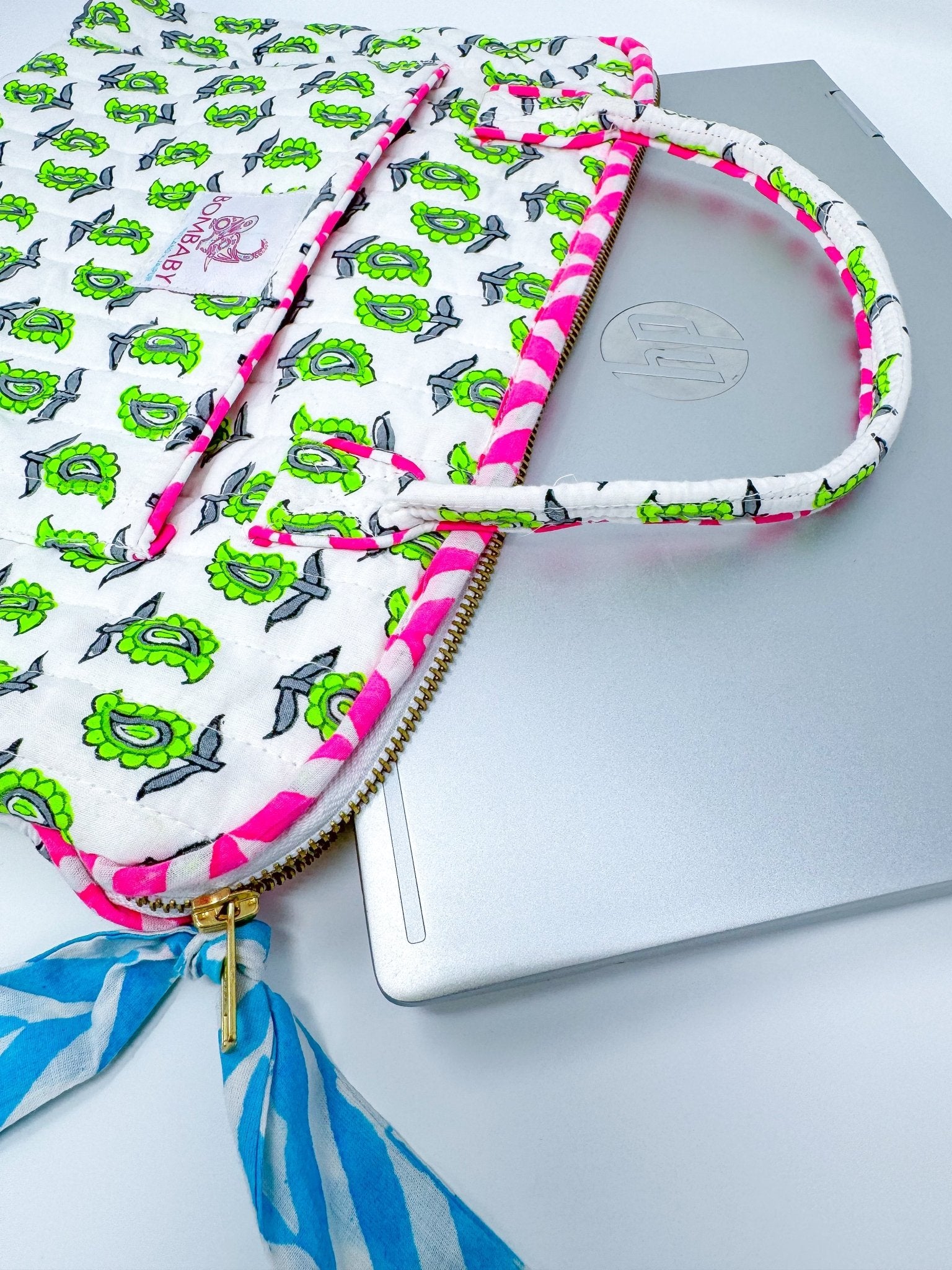 Quilted Laptop Bag | Neon Paisley - Bombaby