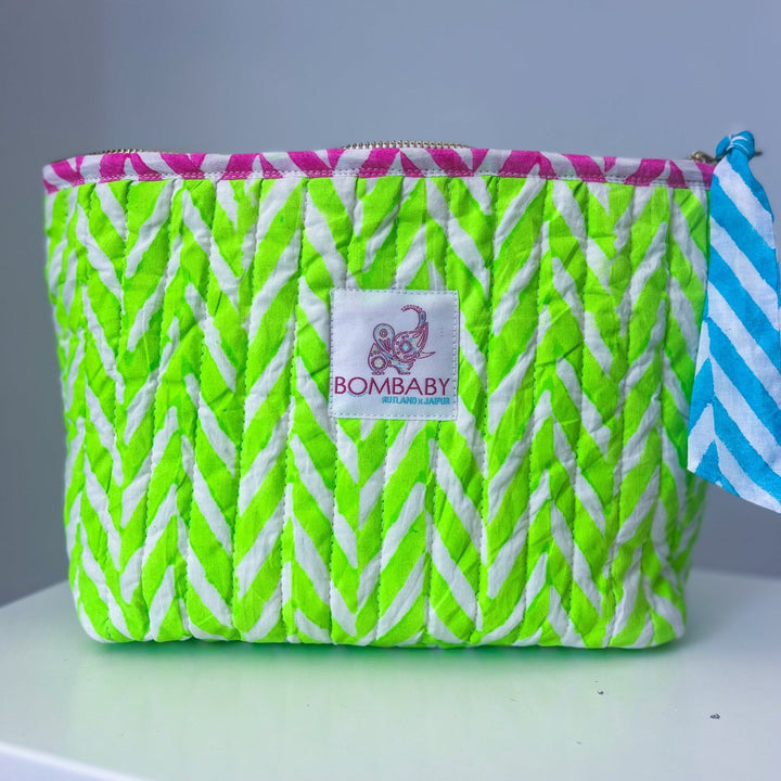 Quilted Make Up Bag | Neon Green - Bombaby