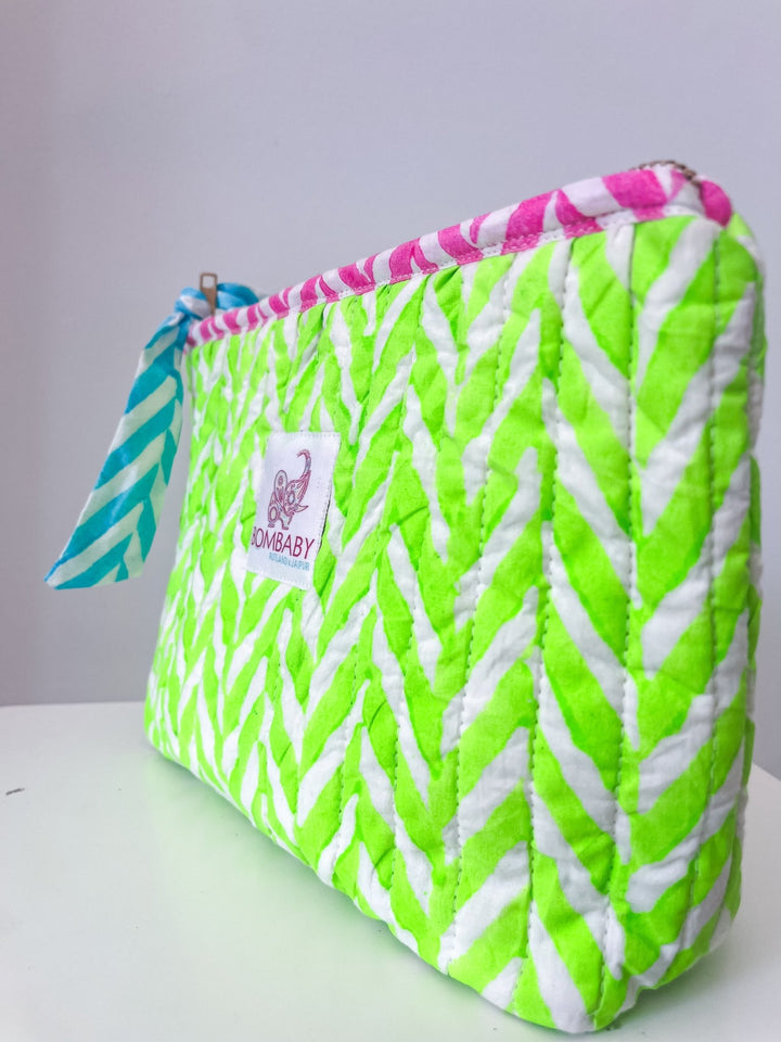 Quilted Make Up Bag | Neon Green - Bombaby
