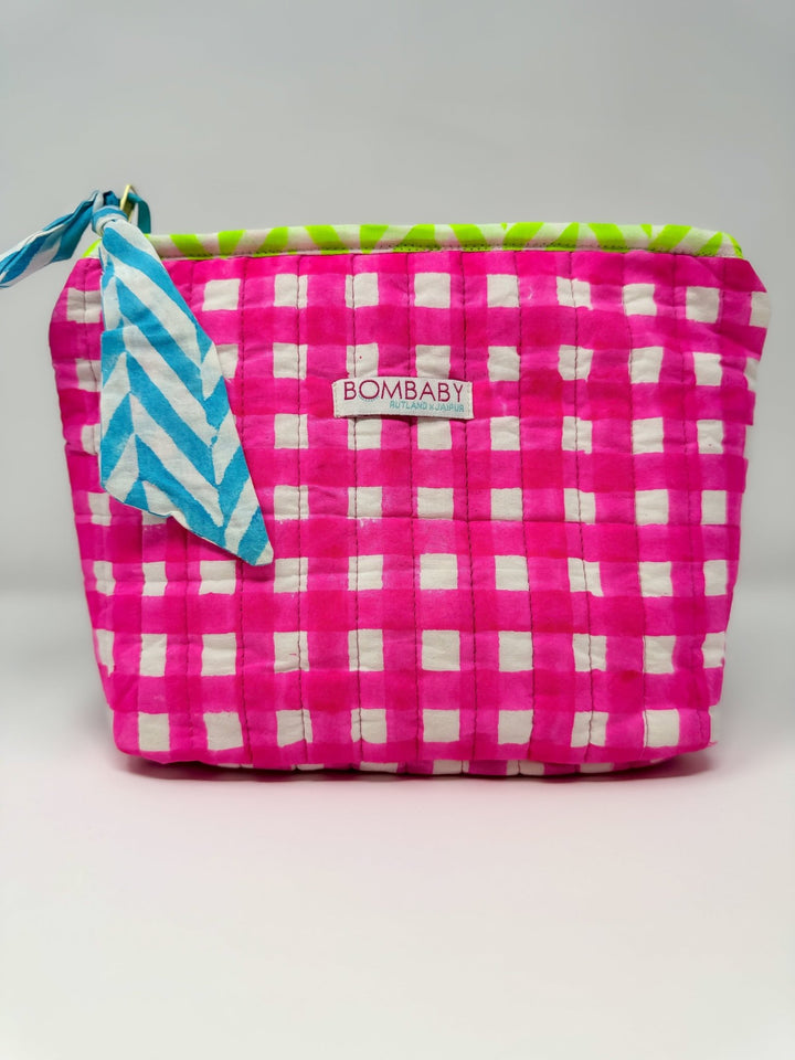 Quilted Make Up Bag | Pink Check - Bombaby