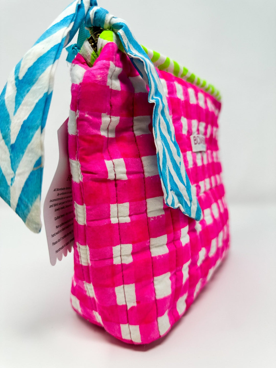 Quilted Make Up Bag | Pink Check - Bombaby