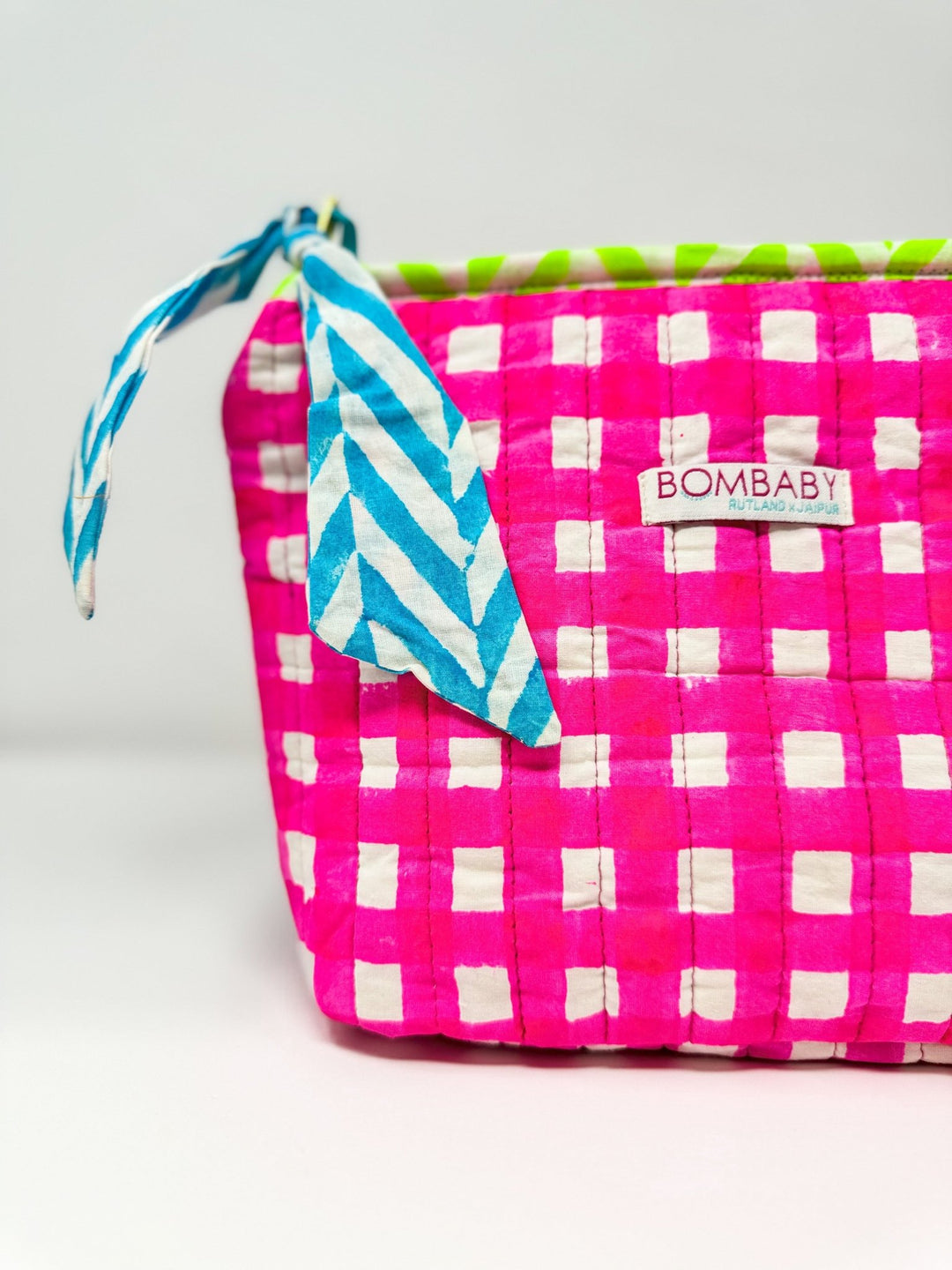 Quilted Make Up Bag | Pink Check - Bombaby