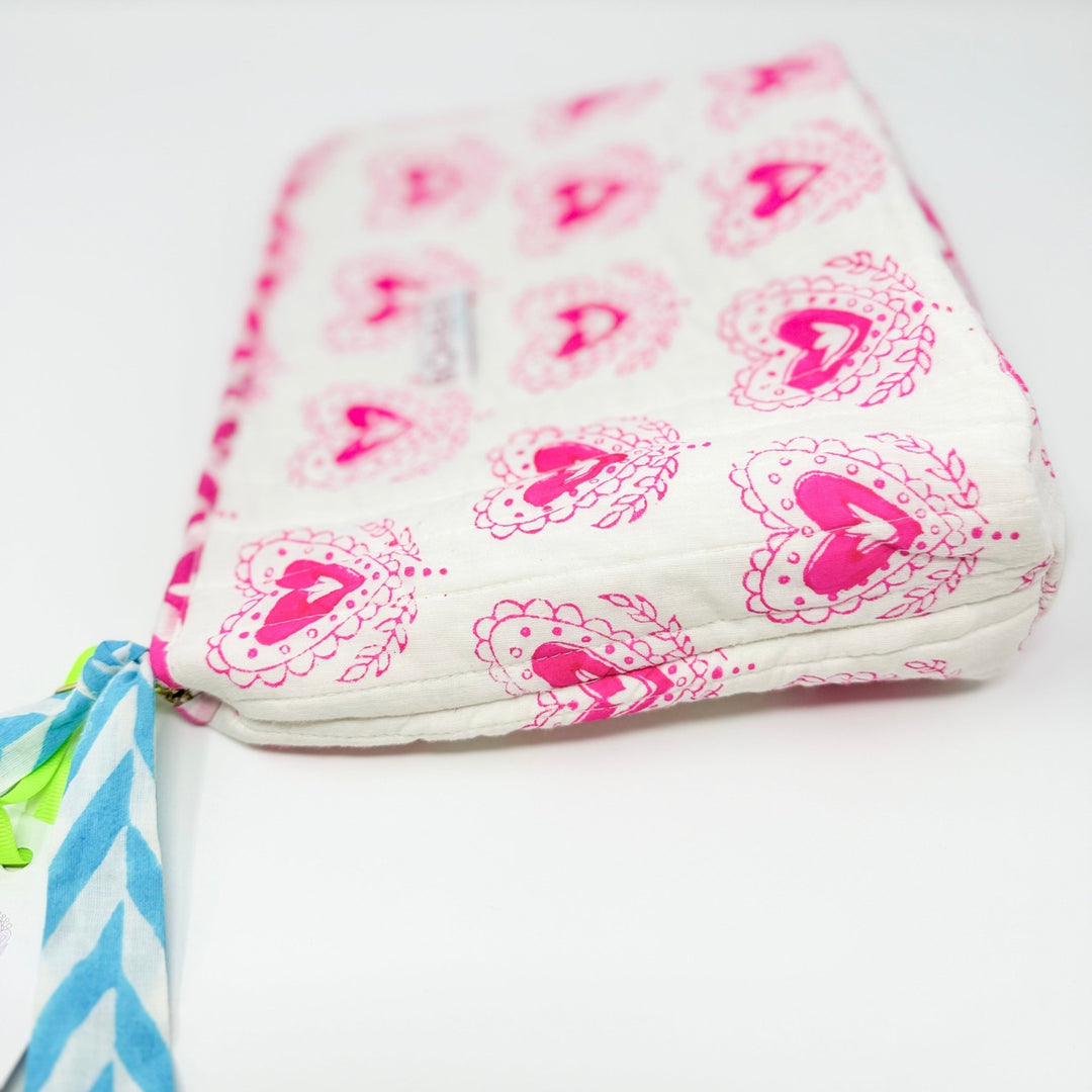 Quilted Make Up Bag | Scallop Heart - Bombaby