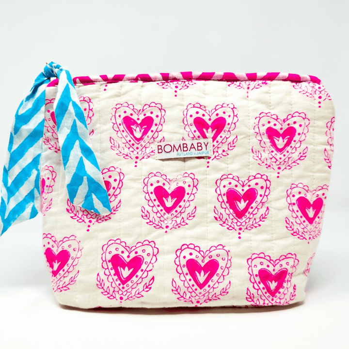 Quilted Make Up Bag | Scallop Heart - Bombaby