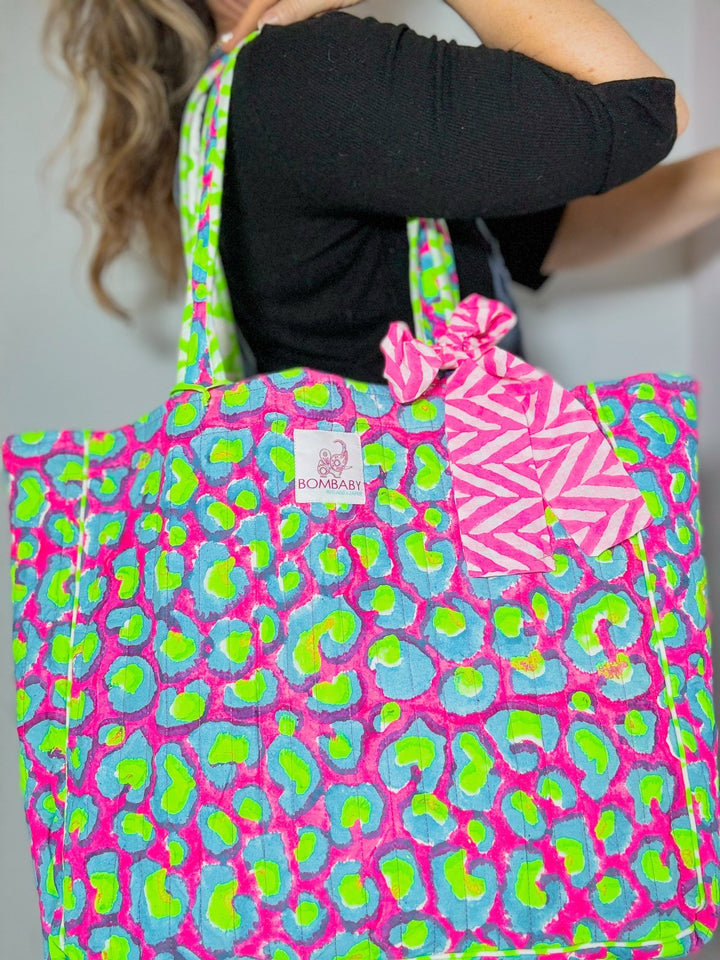 Quilted Tote Bag | Electric Jungle - Bombaby