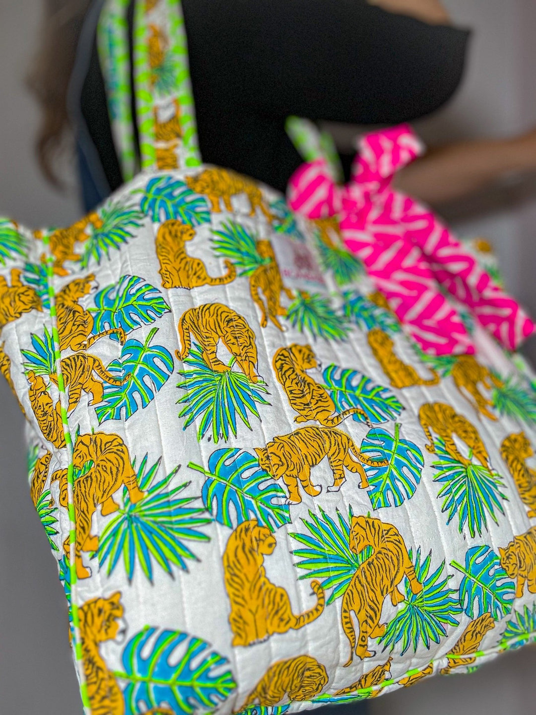 Quilted Tote Bag | Indian Tiger Palms - Bombaby