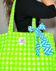 Quilted Tote Bag | Neon Check - Bombaby