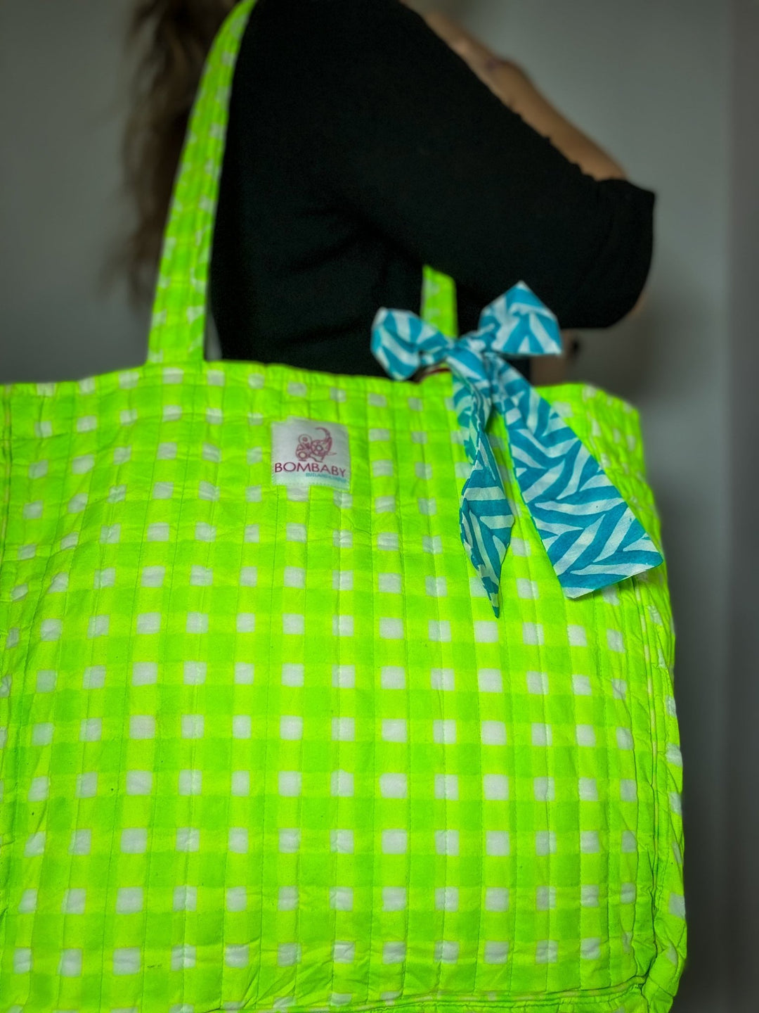 Quilted Tote Bag | Neon Check - Bombaby