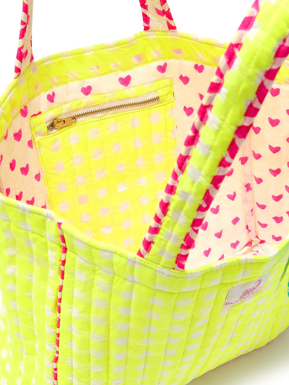 Quilted Tote Bag | Neon Check - Bombaby