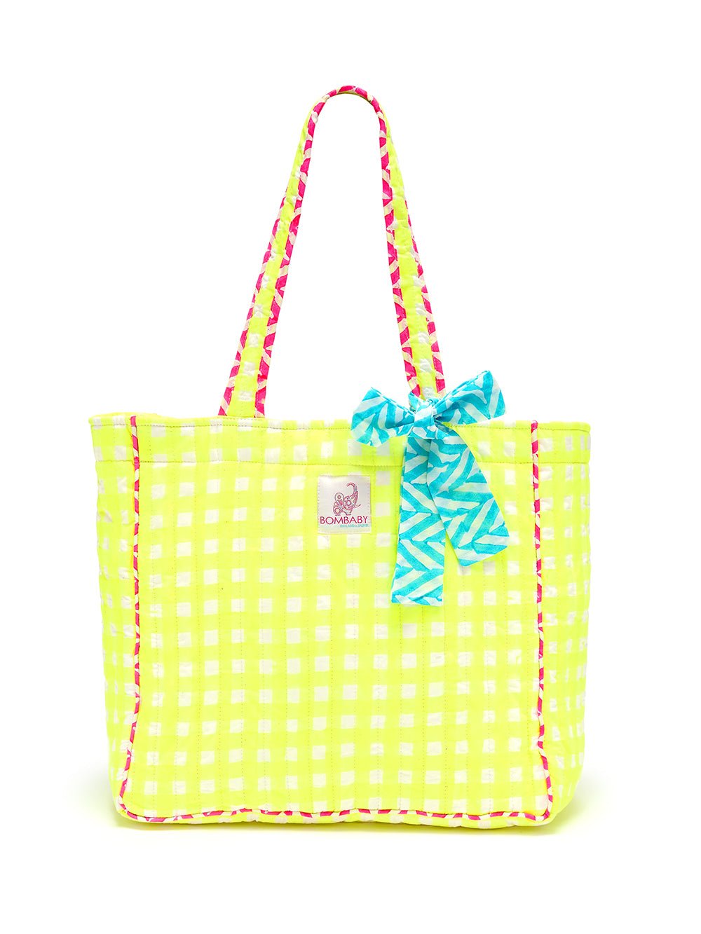 Quilted Tote Bag | Neon Check - Bombaby