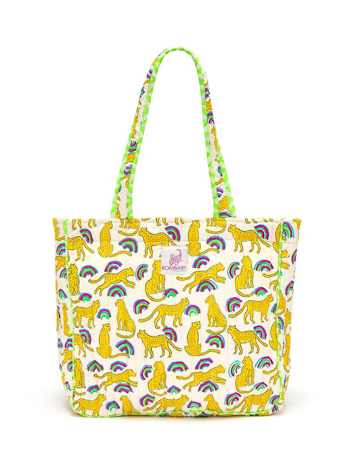 Quilted Tote Bag | Neon Rainbow Leopard - Bombaby