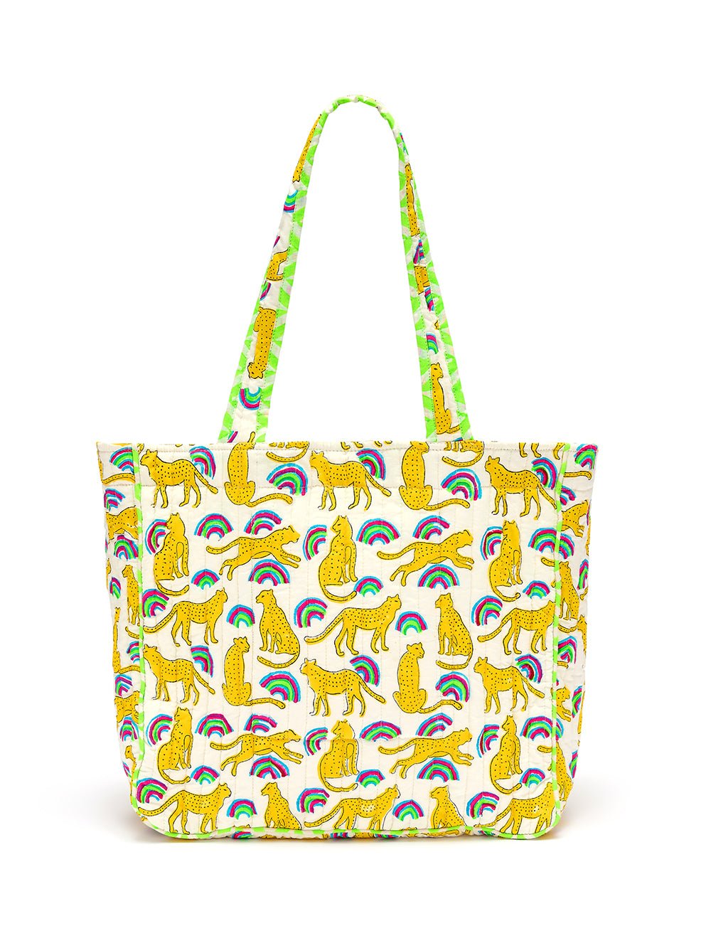 Quilted Tote Bag | Neon Rainbow Leopard - Bombaby