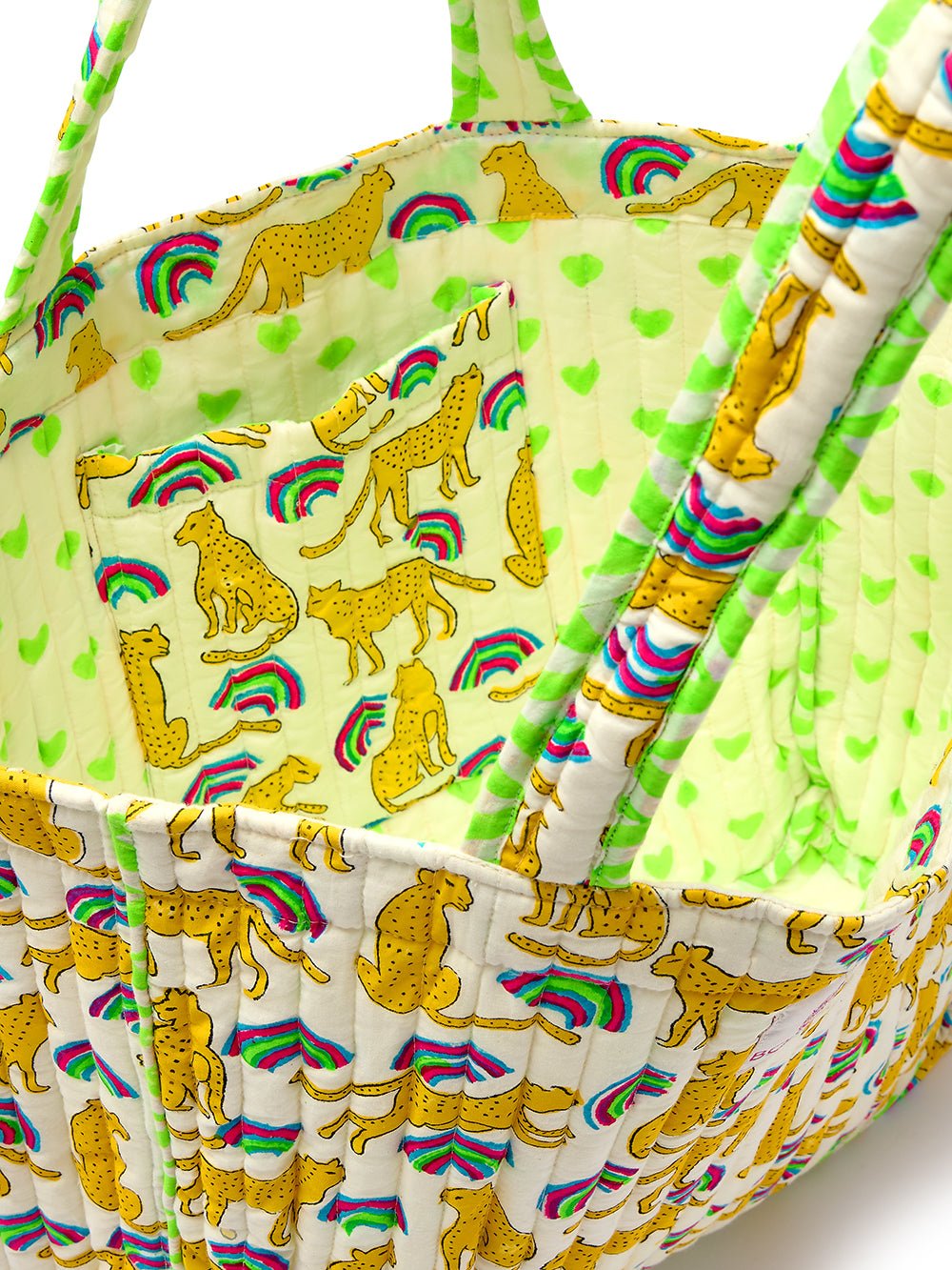 Quilted Tote Bag | Neon Rainbow Leopard - Bombaby