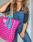 Quilted Tote Bag | Pink Check - Bombaby