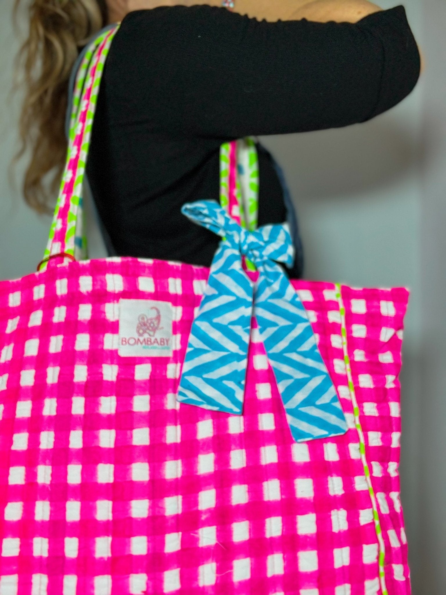 Quilted Tote Bag | Pink Check - Bombaby