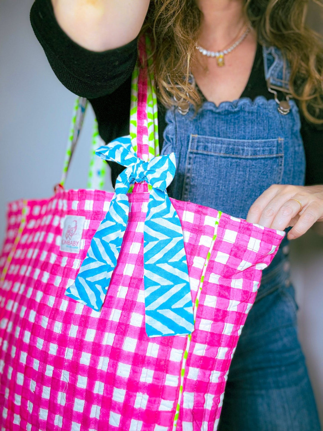 Quilted Tote Bag | Pink Check - Bombaby