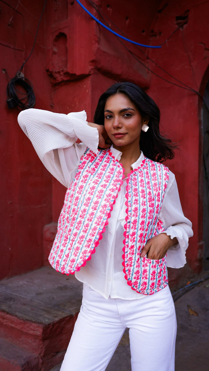 Quilted Waistcoat | Neon Pink Bows - Bombaby