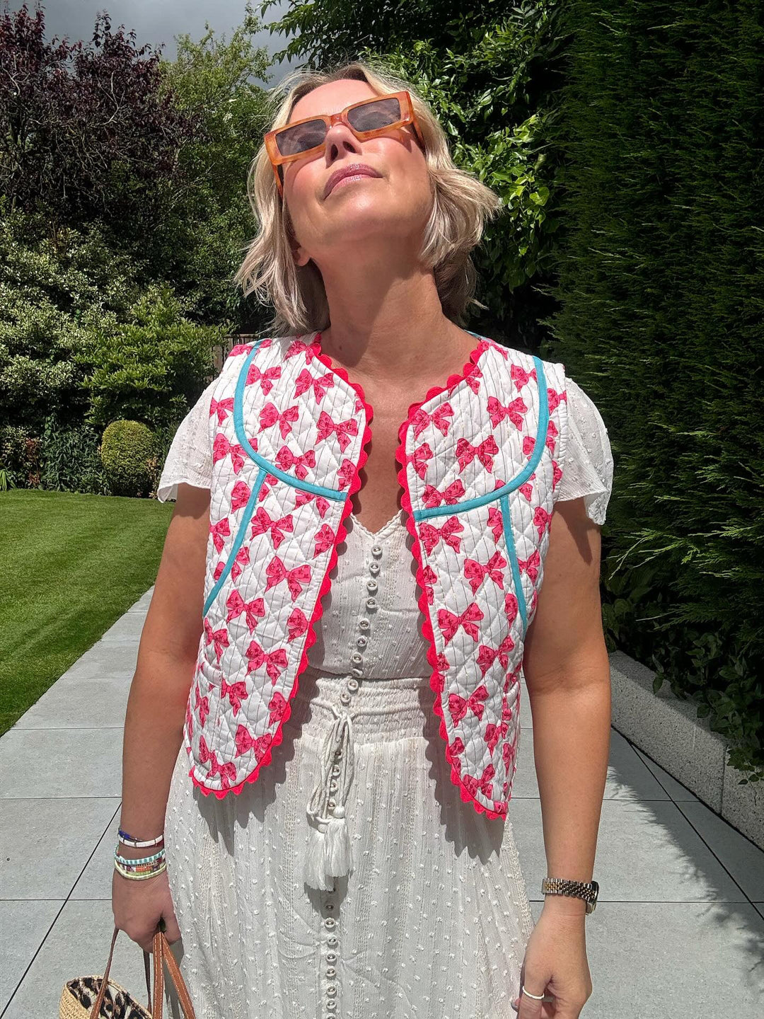 Quilted Waistcoat | Neon Pink Bows - Bombaby