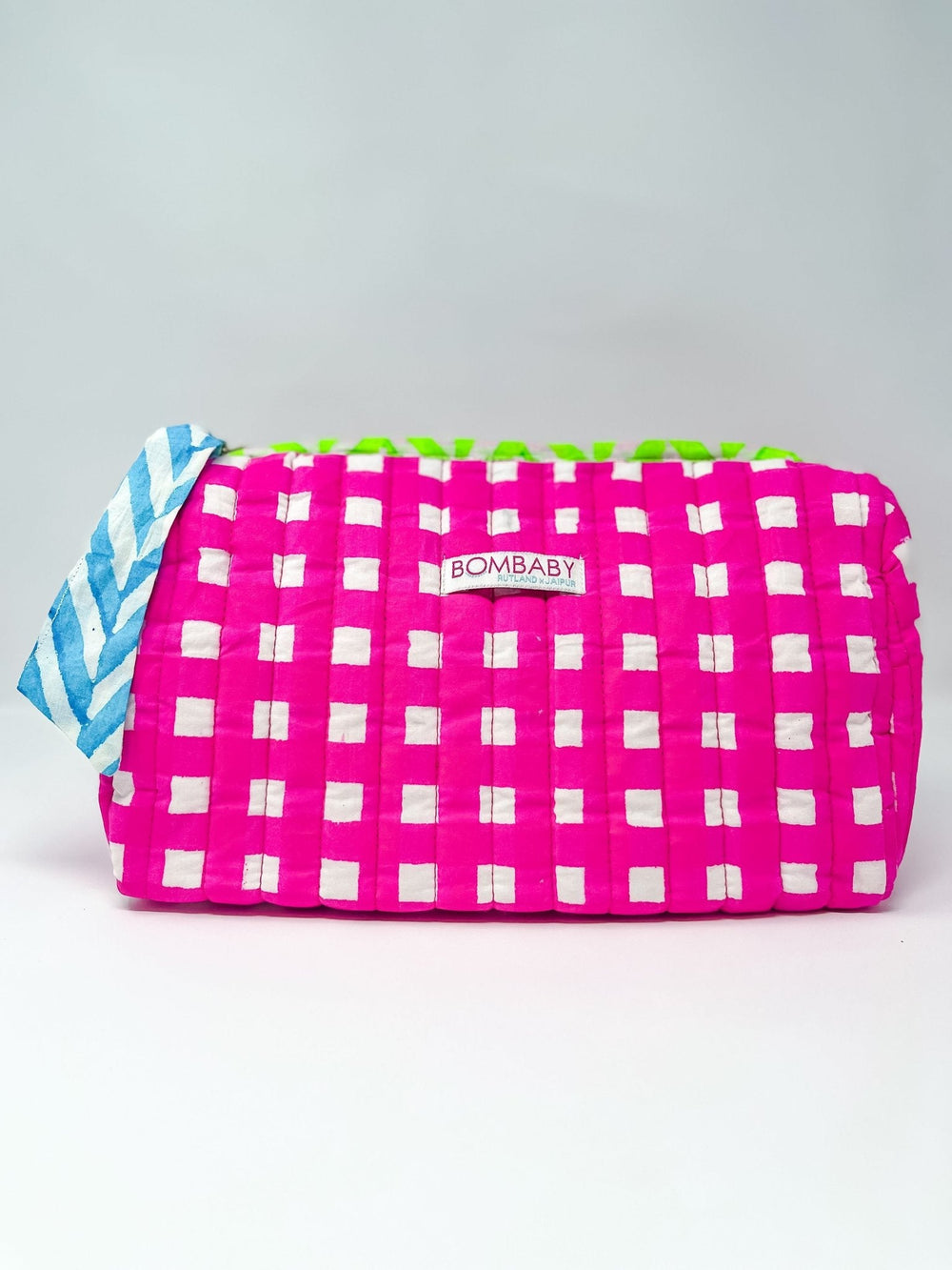 Quilted Wash Bag | Neon Pink Check SECONDS - Bombaby