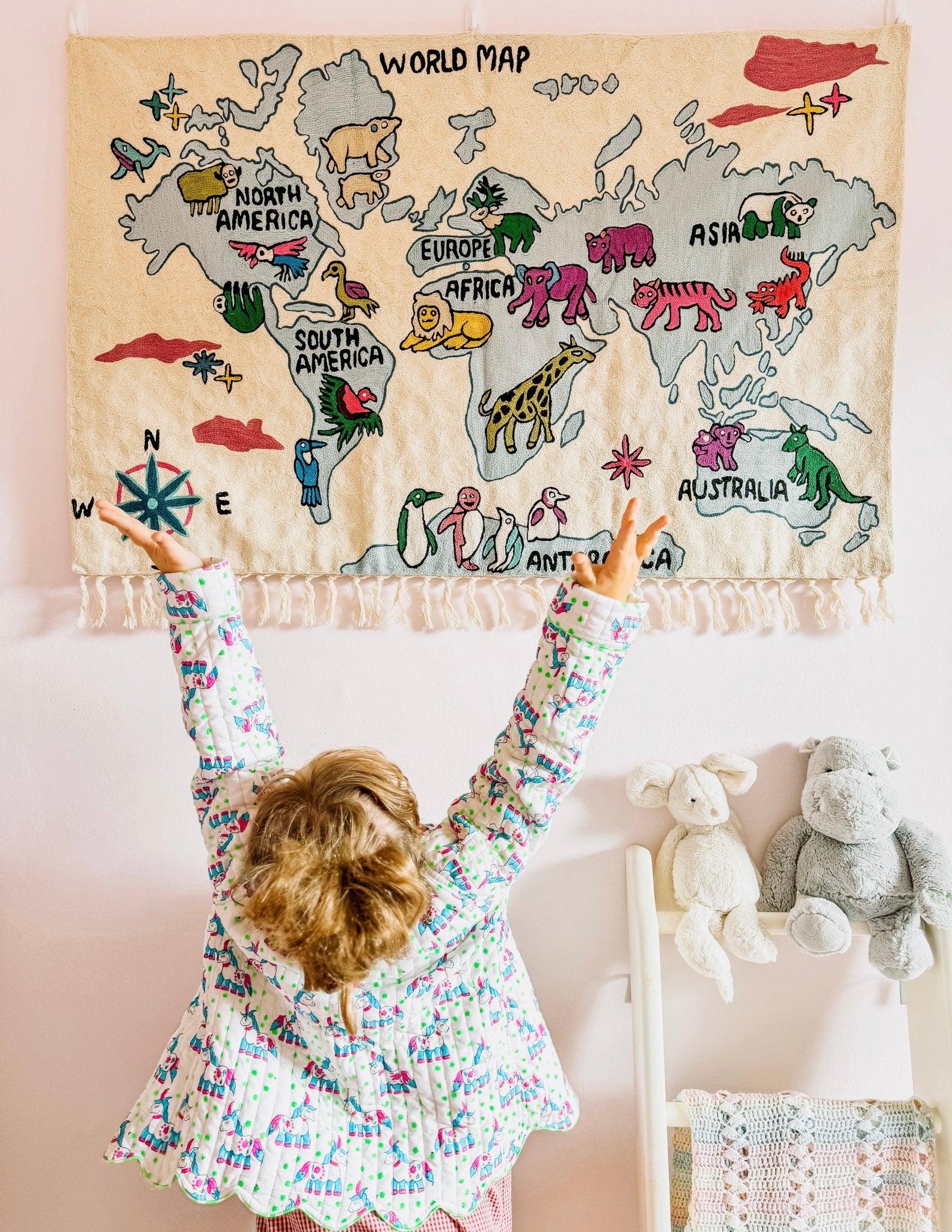 World Map Tapestry Kids Nursery Wall Art Bombaby