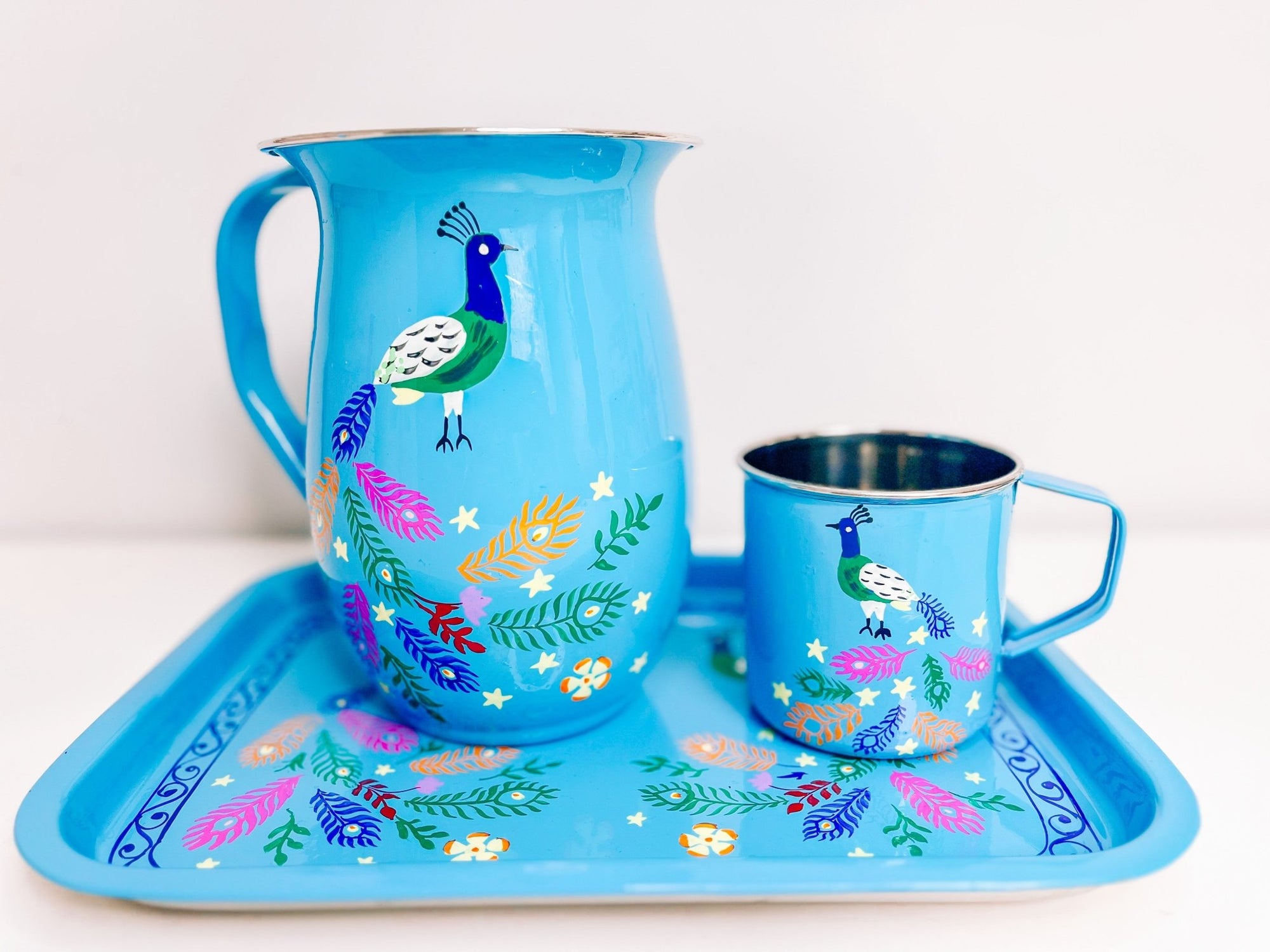 Blue Enamel Jug | Magical Peacock - Bombaby