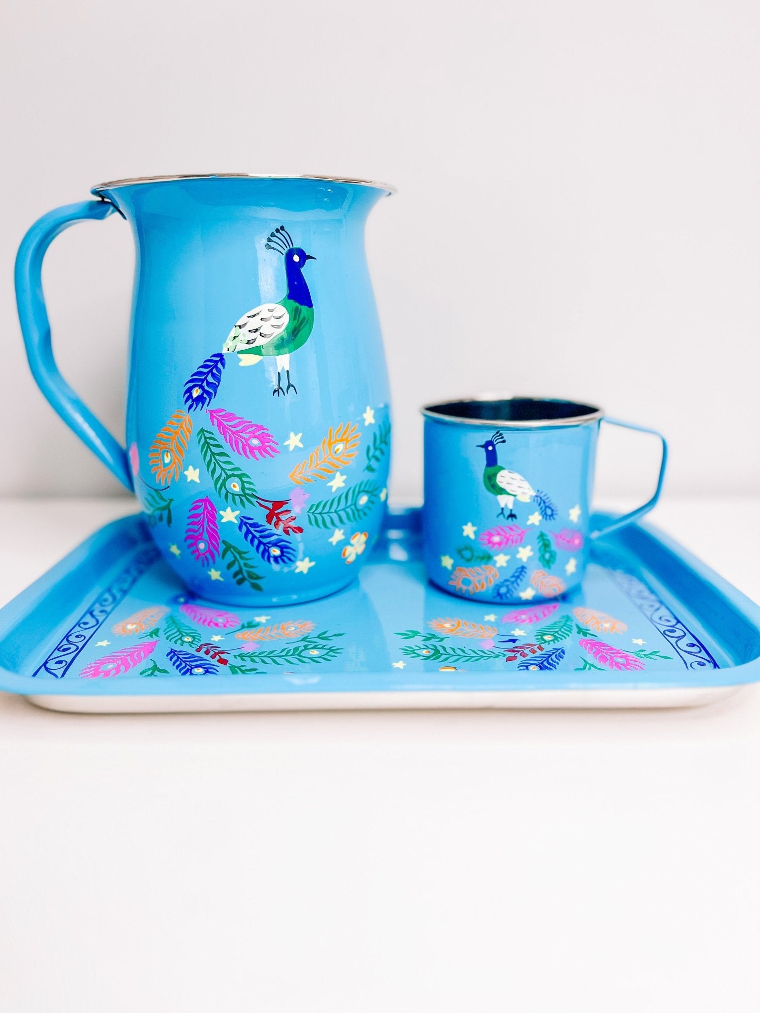 Blue Enamel Mug | Magical Peacock - Bombaby