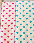 Handmade Block Print Blanket | Blue Neon Hearts - Bombaby