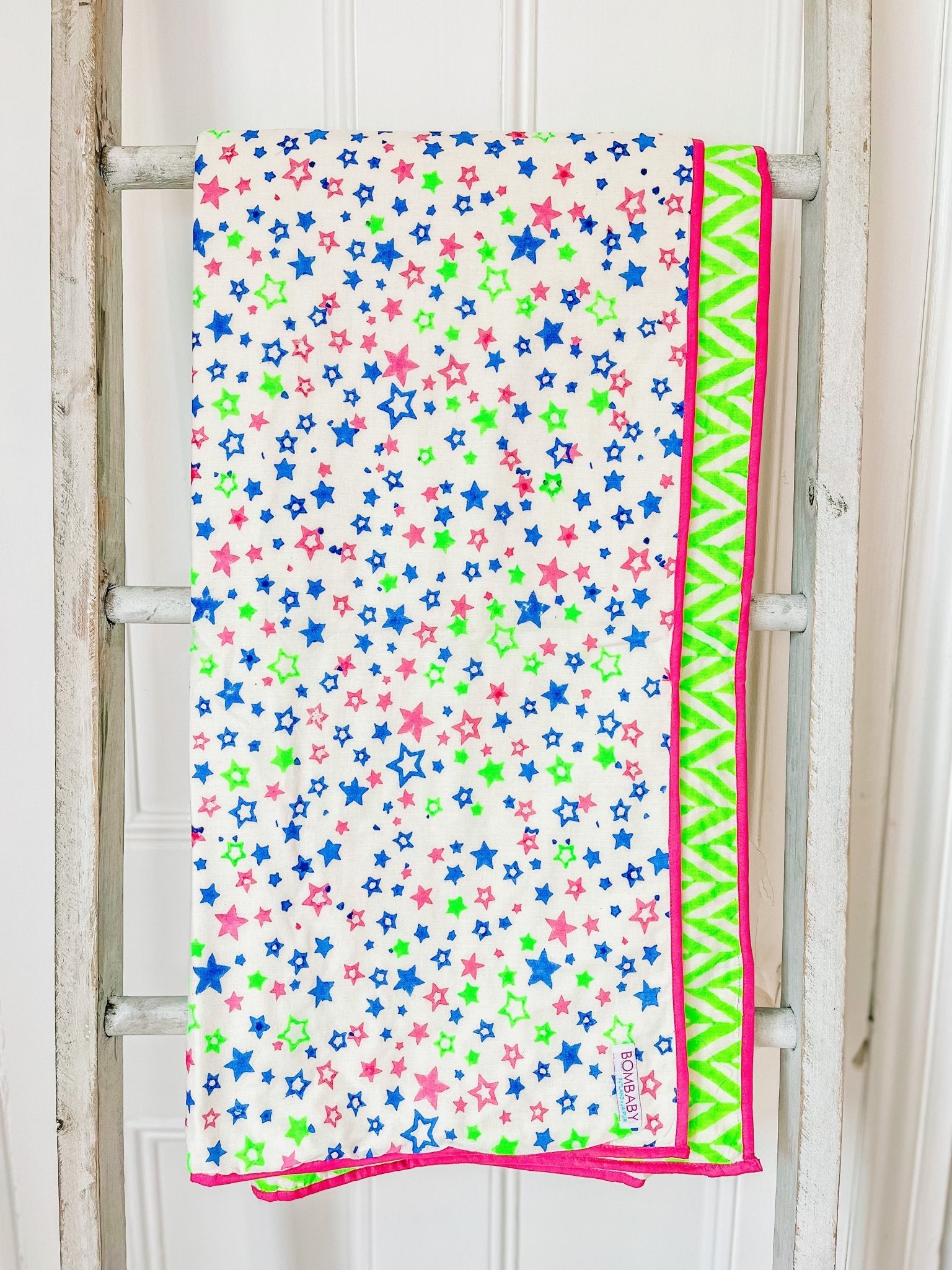 Handmade Block Print Blanket | Neon Stars - Bombaby