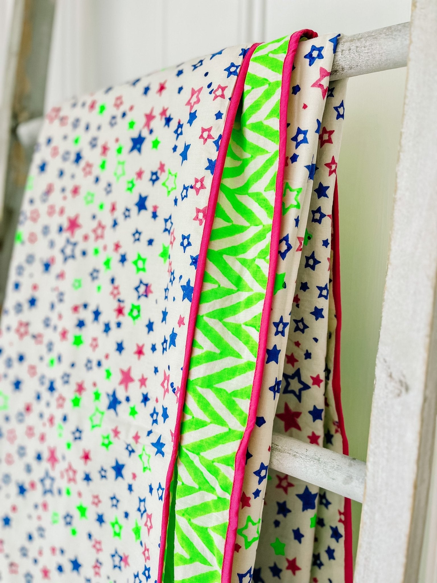 Handmade Block Print Blanket | Neon Stars - Bombaby