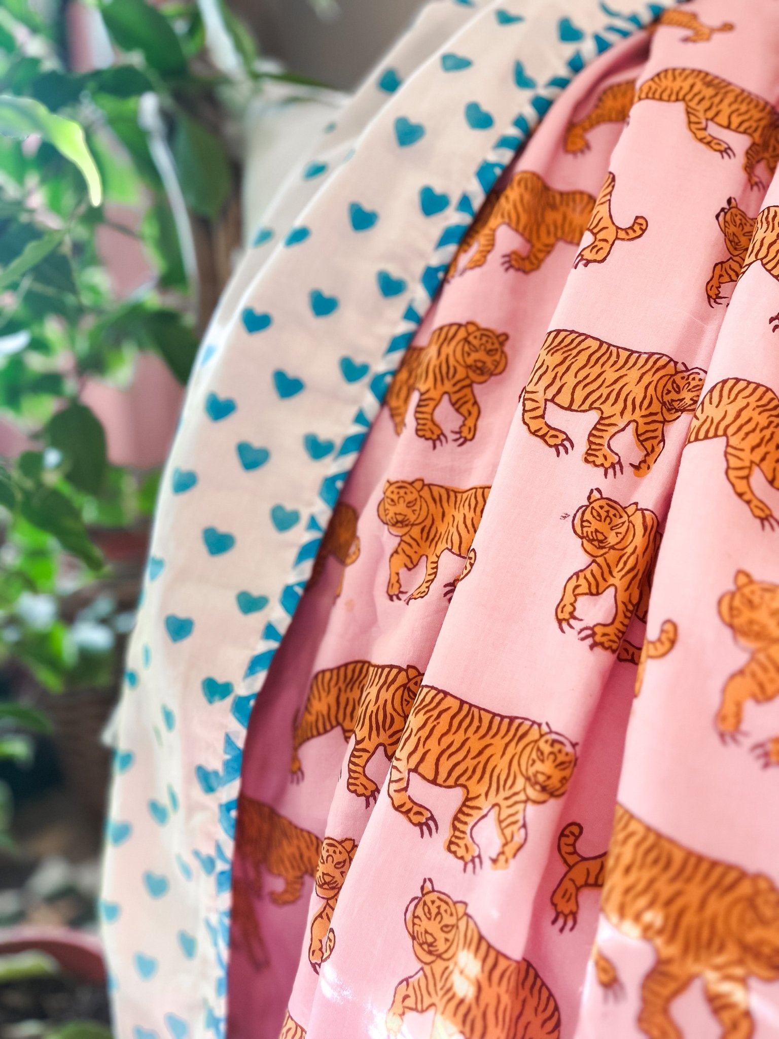 Handmade Block Print Blanket | Pink Tiger - Bombaby