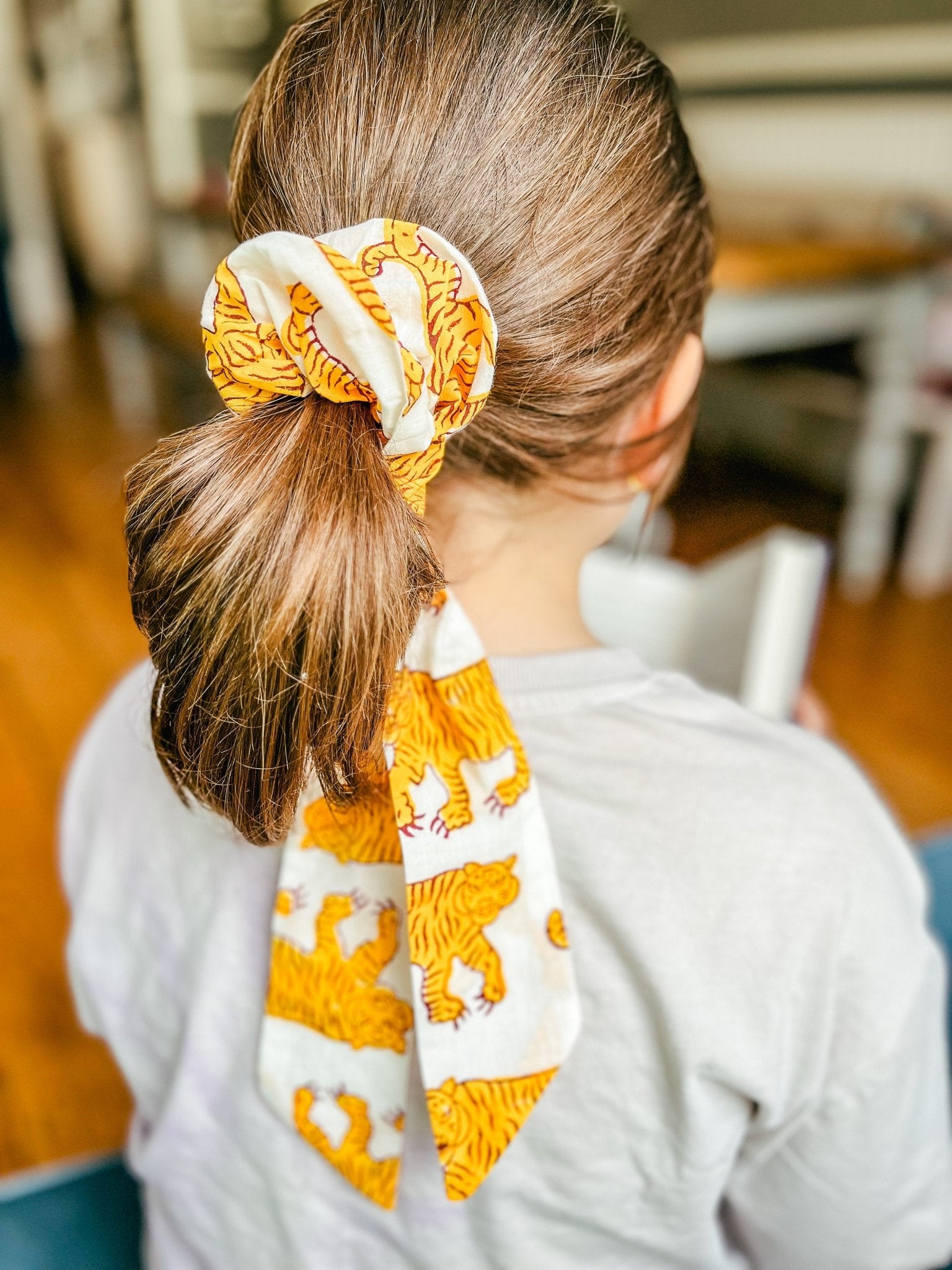 Handmade Block Print Cotton Scrunchies | Indian Tiger - Bombaby