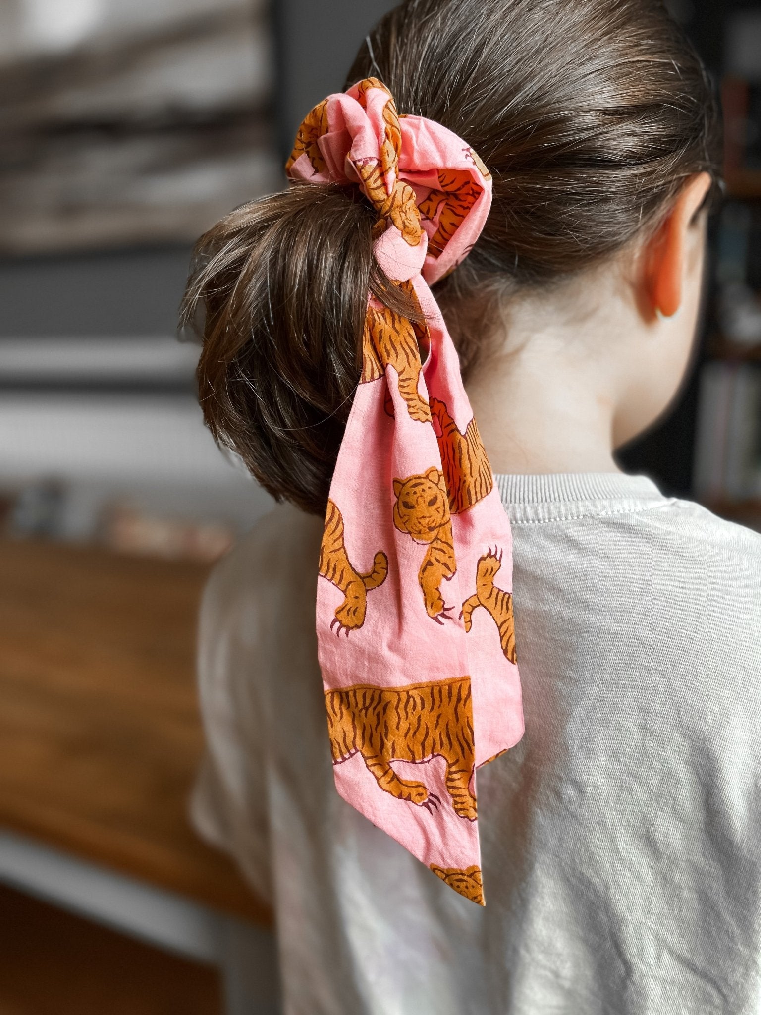 Handmade Block Print Cotton Scrunchies | Indian Tiger - Bombaby