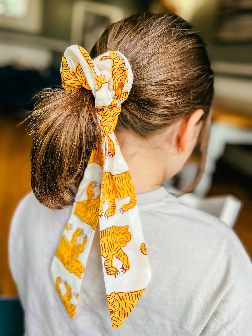 Handmade Block Print Cotton Scrunchies | Indian Tiger - Bombaby