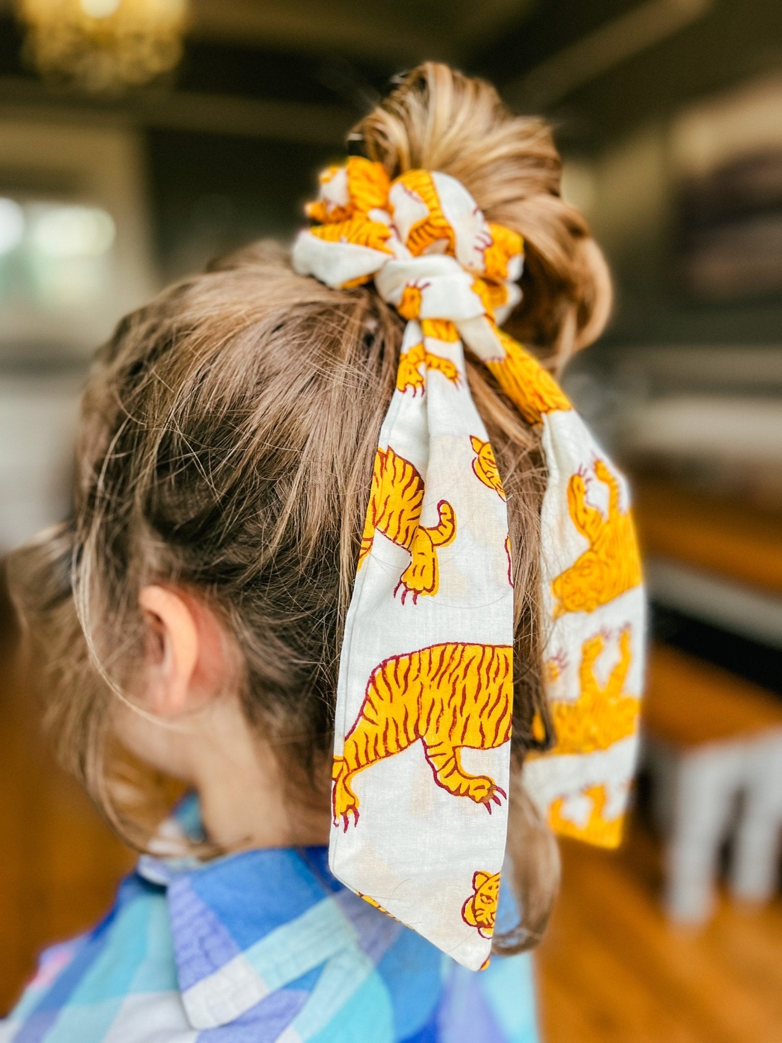 Handmade Block Print Cotton Scrunchies | Indian Tiger - Bombaby