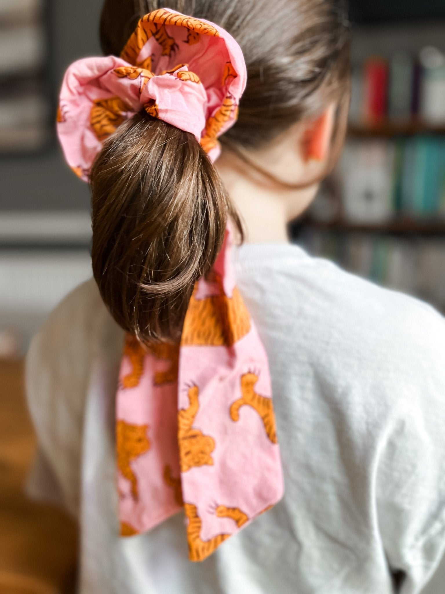 Handmade Block Print Cotton Scrunchies | Indian Tiger - Bombaby