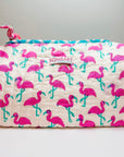 Handmade Block Print Quilted Wash Bag | Pink Flamingo - Bombaby